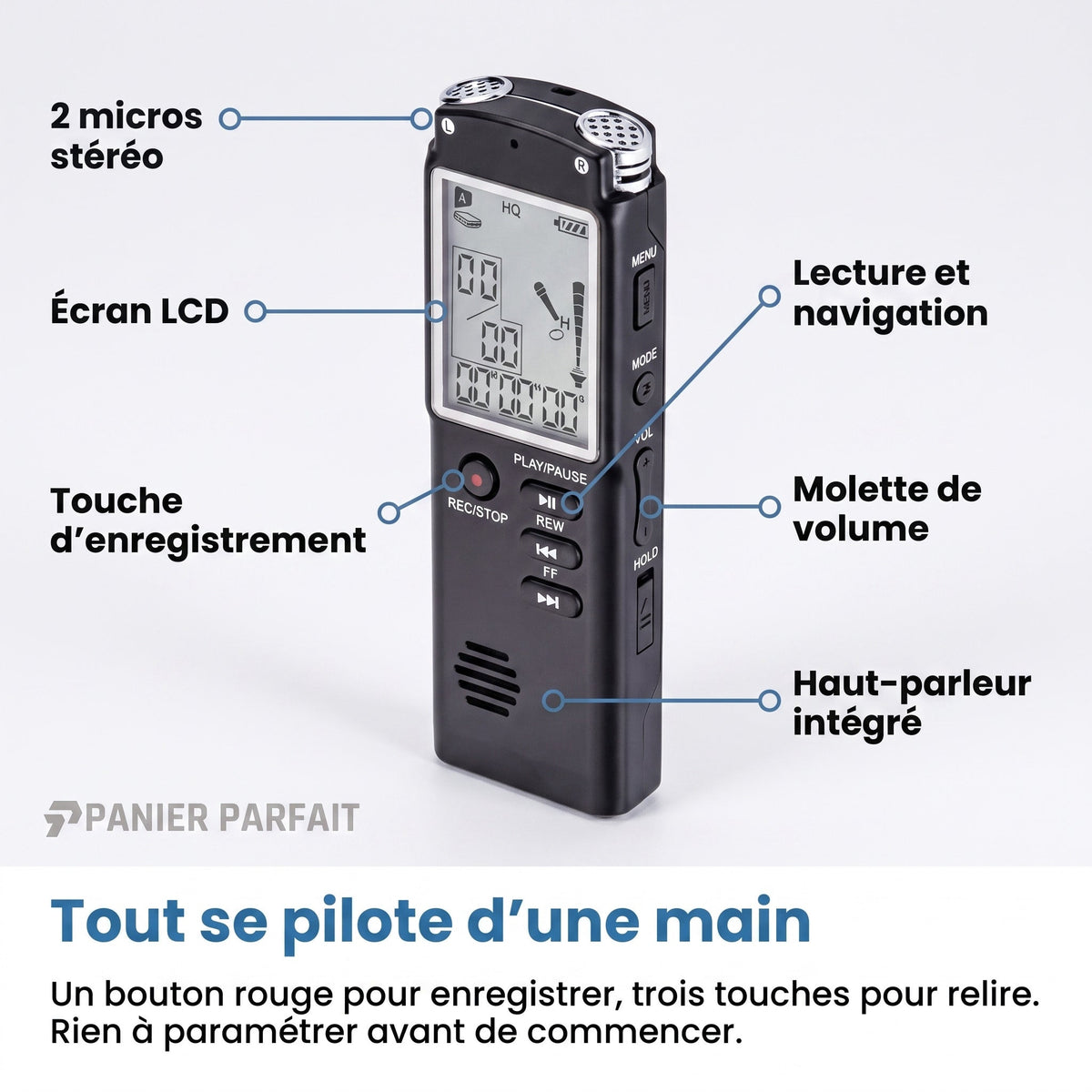 Dictaphone numérique portable à enregistrement vocal