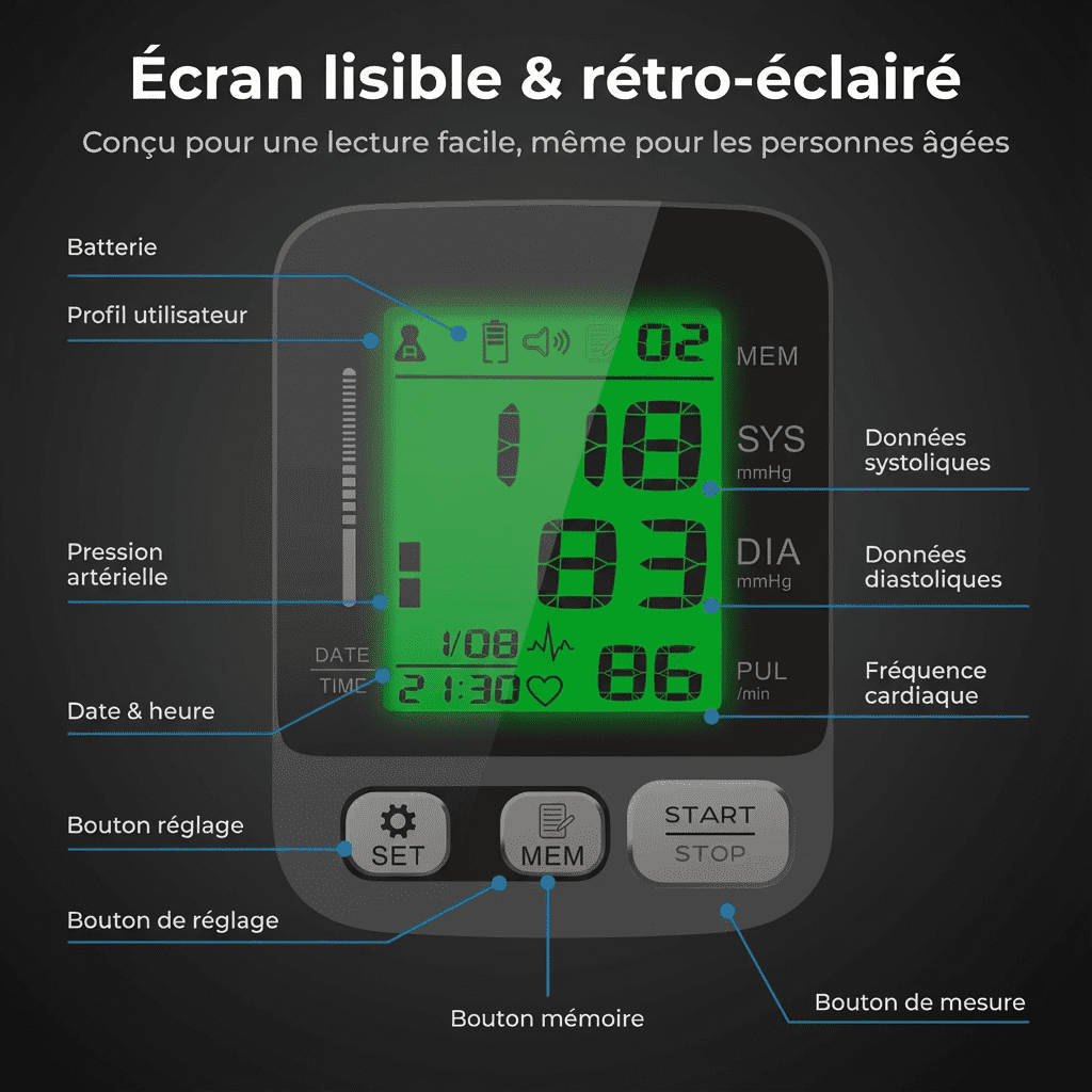Tensiomètre électronique bras précis et facile d’utilisation