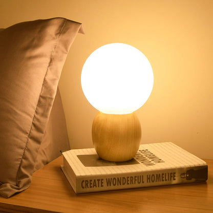 Lampe de nuit décorative à boules avec socle en bois