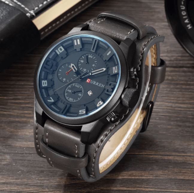 Montre analogique élégante à bracelet en cuir
