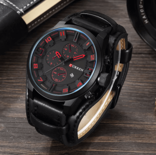 Montre analogique élégante à bracelet en cuir