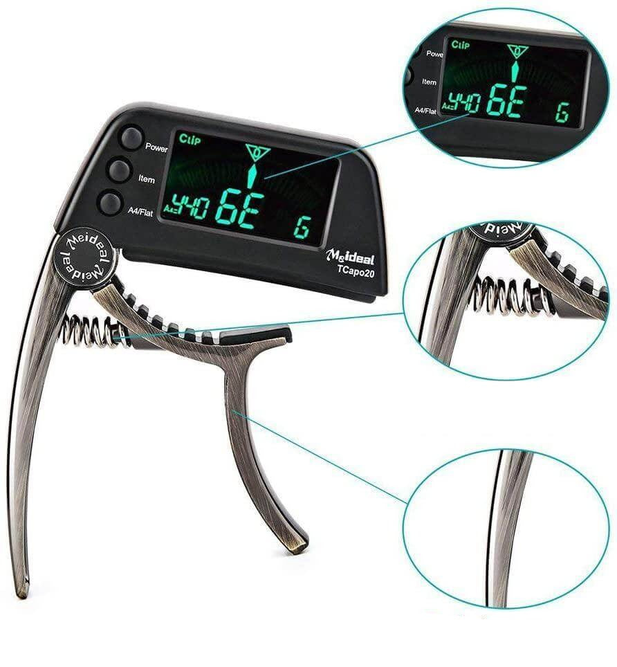Capodastre réglable avec accordeur intégré pour guitare