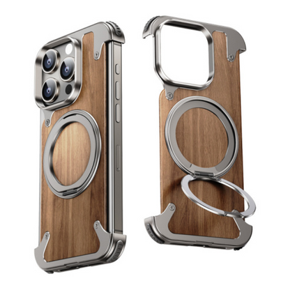 Coque de téléphone rigide en bois massif à support rotatif