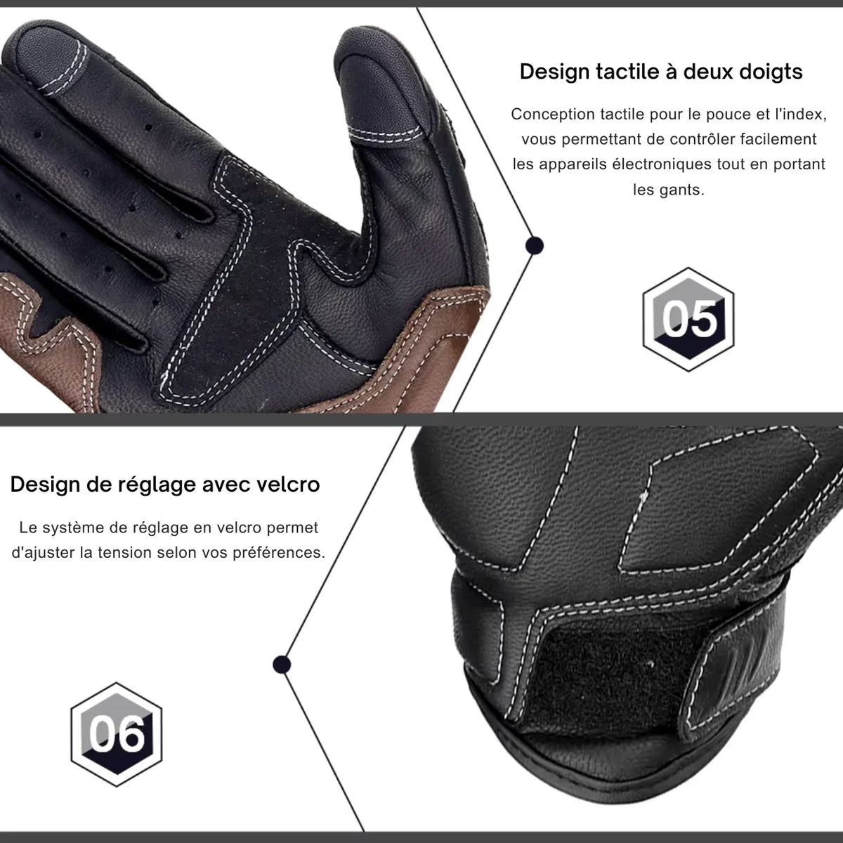 Gants de motocross en cuir vintage résistants