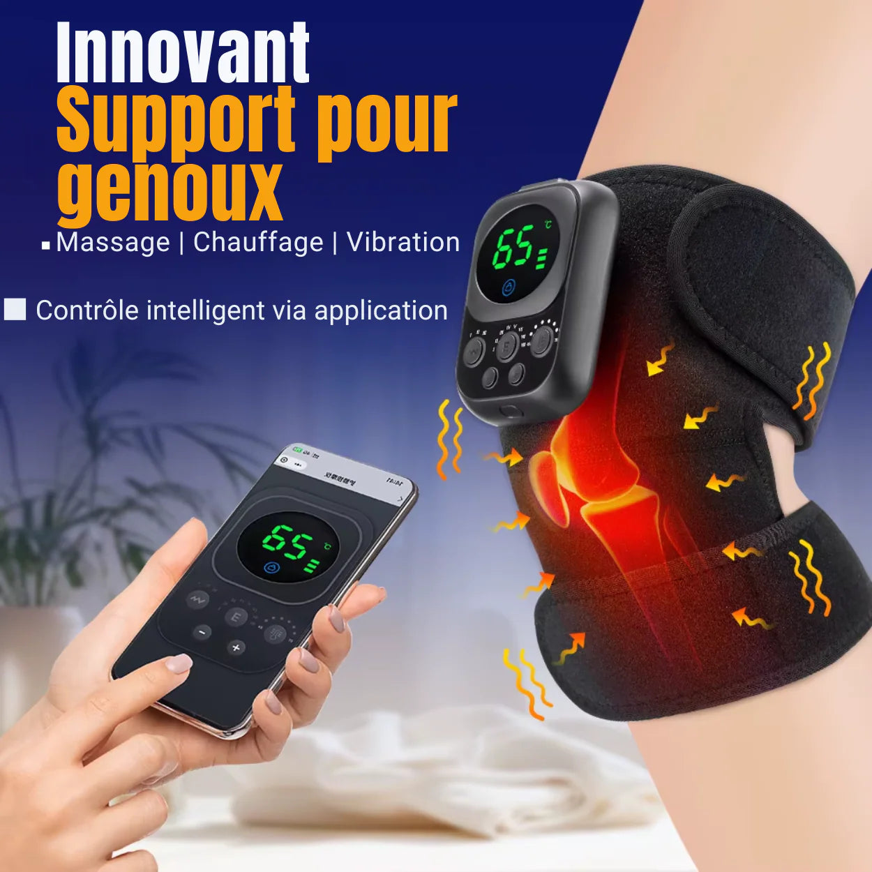 EMS Heated Knee Brace 60 °C – Long-Lasting 5000 mAh Battery
