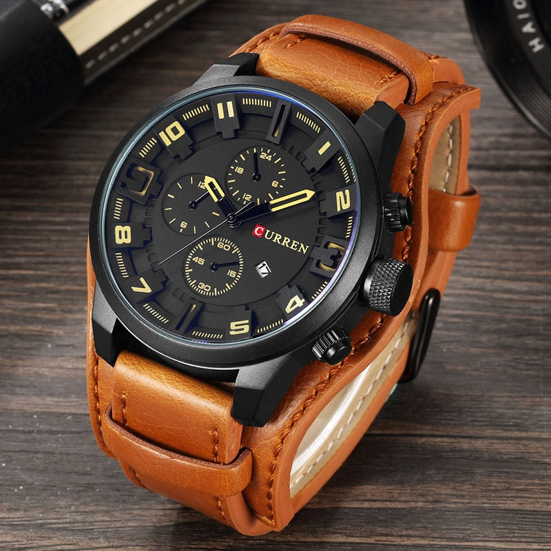 Montre analogique élégante à bracelet en cuir