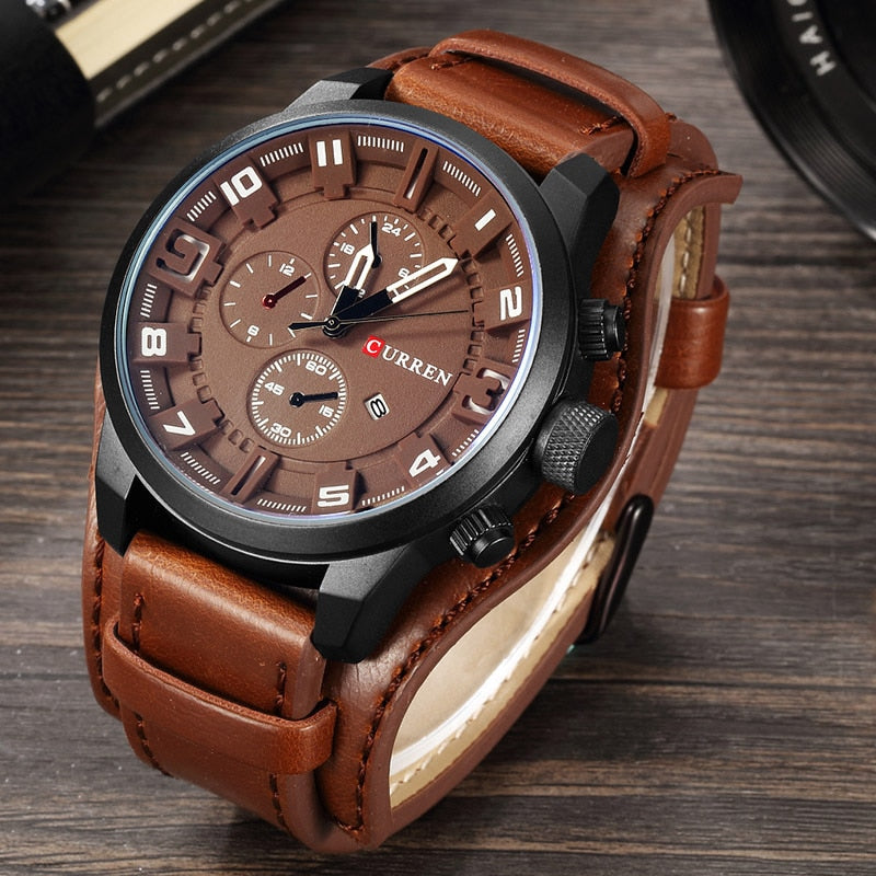 Montre analogique élégante à bracelet en cuir