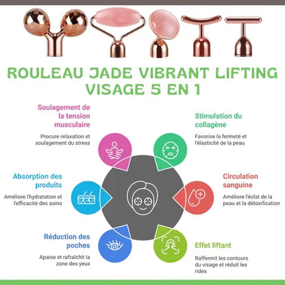 Rouleau de massage visage vibrant 5 en 1 en jade