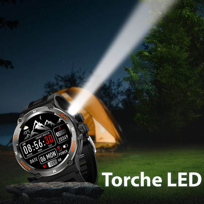 Montre connectée sportive à écran HD avec torche LED et boussole