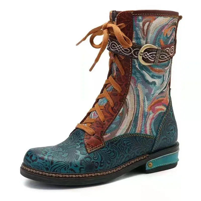 Bottes élégantes en cuir à talon moyen