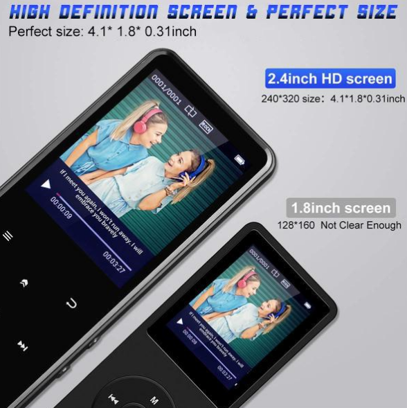 Lecteur MP3 Bluetooth portable à écran 2,4 pouces