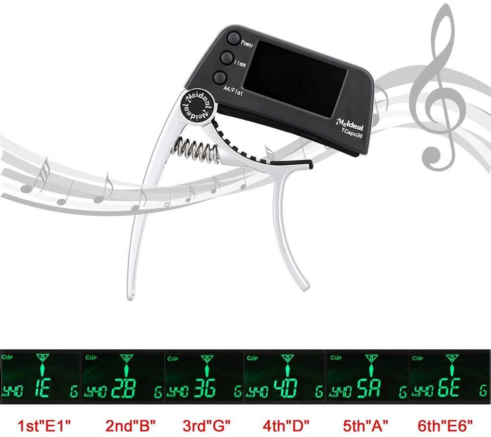 Capodastre réglable avec accordeur intégré pour guitare