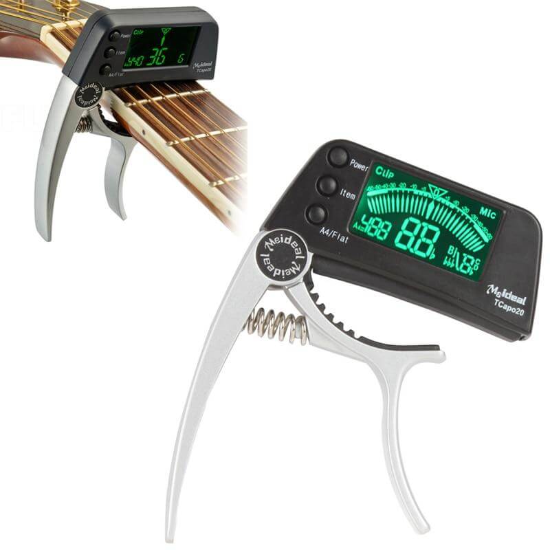 Capodastre réglable avec accordeur intégré pour guitare