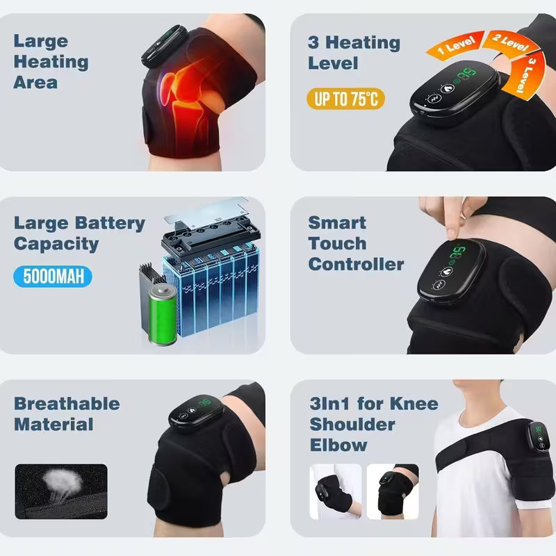 ThermaFlex™ – Heating Vibration Knee Brace for Knee, Elbow, and Shoulder