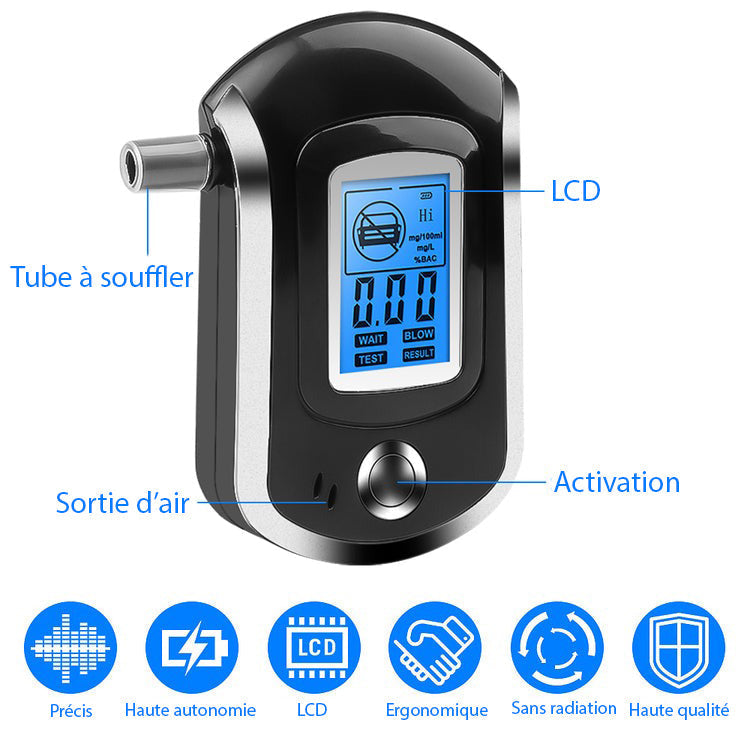 Éthylotest électronique à écran LCD compact